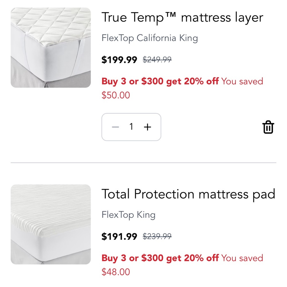 Sleep Number Flextop King topper and mattress protector